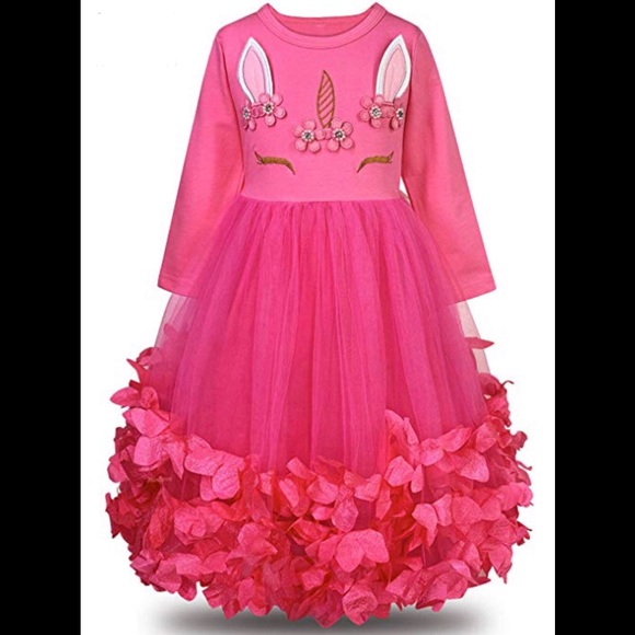 Unicorn Flower Petal Tutu Princess Dress Hot Pink